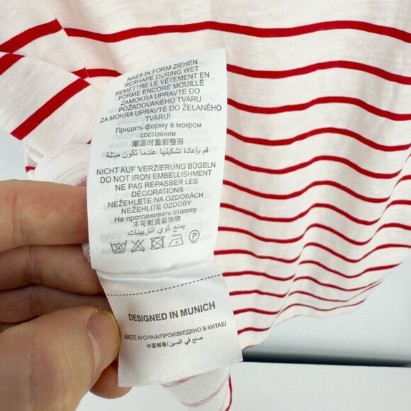 OUI Striped Cotton Summer Red & White T-Shirt W/Lace Embroided Boat Round Size 8 - Picture 13 of 13